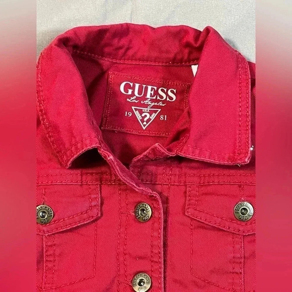 Guess Red jean Jacket Size  M 10-12 - Picture 6 of 8